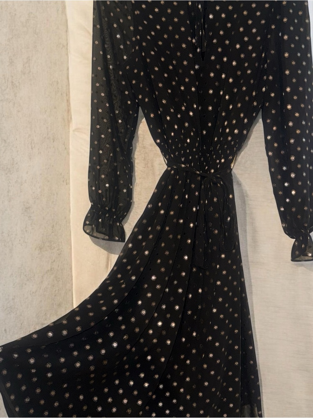 GAP Black Long Sleeve Metallic Polka Dot Wrap Dress